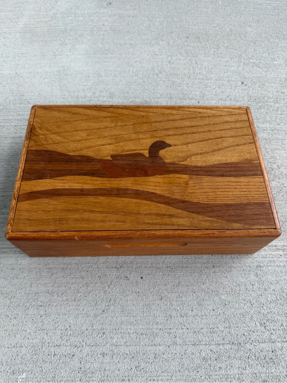 Vintage Made in Taiwan Wooden Jewelry Box Inlaid Wood Velvet Lined 11”
